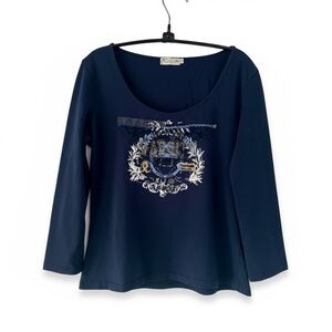 Cortefiel Navy Blue Women's Top 3/4 Sleeve  Size S